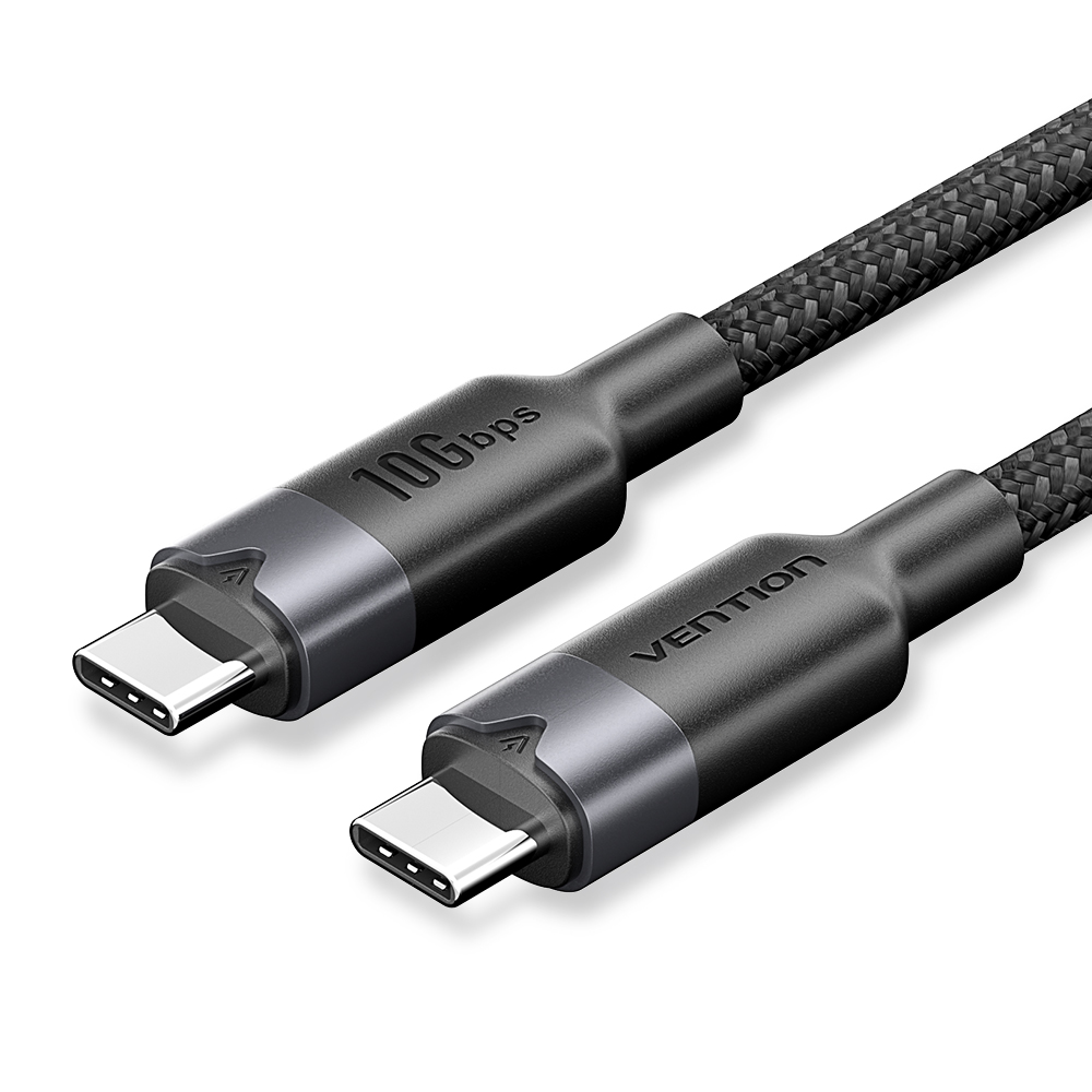 1000_1745832730 Vention IT Cable USB-C 3.2 Gen2 M-M 2.0m Braided Aluminum Black TRGBH - Image 1