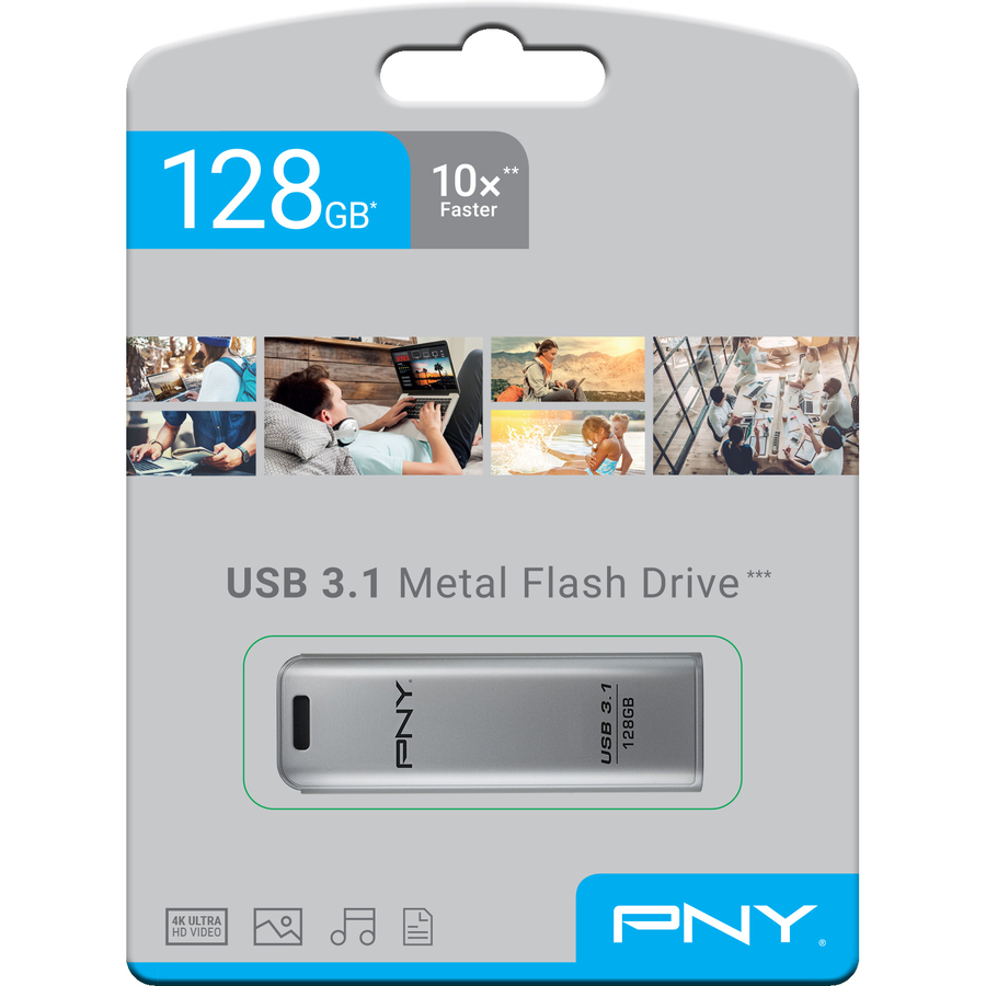1060472491 PNY Flash Drive Elite Steel USB 3.1 Stick 128GB Capless Slider Black FD128ESTEEL31G - Image 1