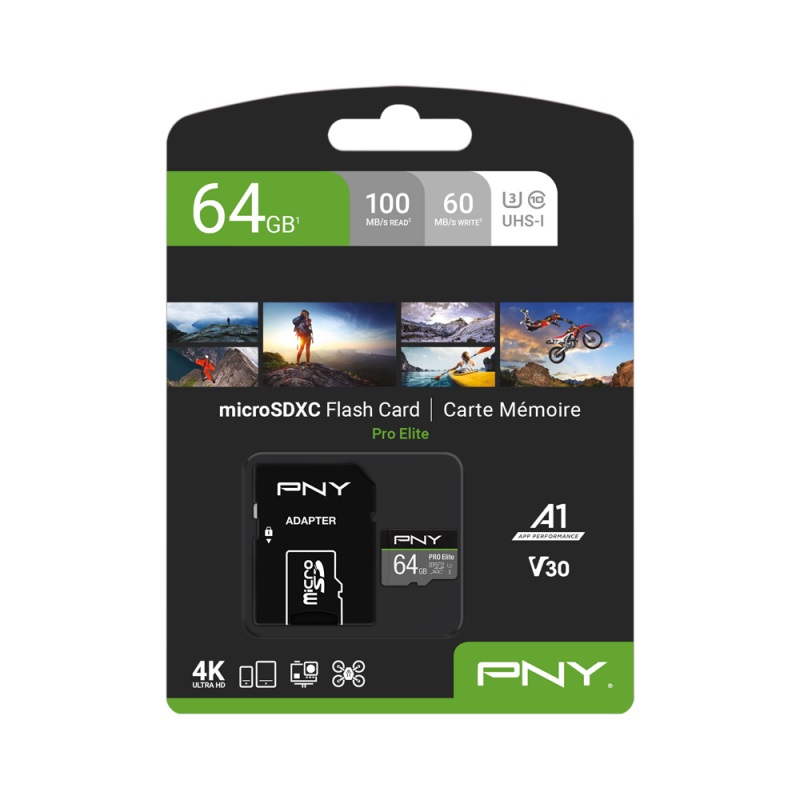 1121-20210503153928 PNY Flash Memory MicroSDXC Card Elite Pro 64GB Class 10 UHS-I U3 V30 with SD Adapter - Image 1