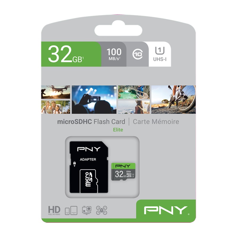 1126-20200102152928 PNY Flash Memory MicroSD Card Elite with SD Adapter 32GB Class 10 UHS-I U1 - Image 1