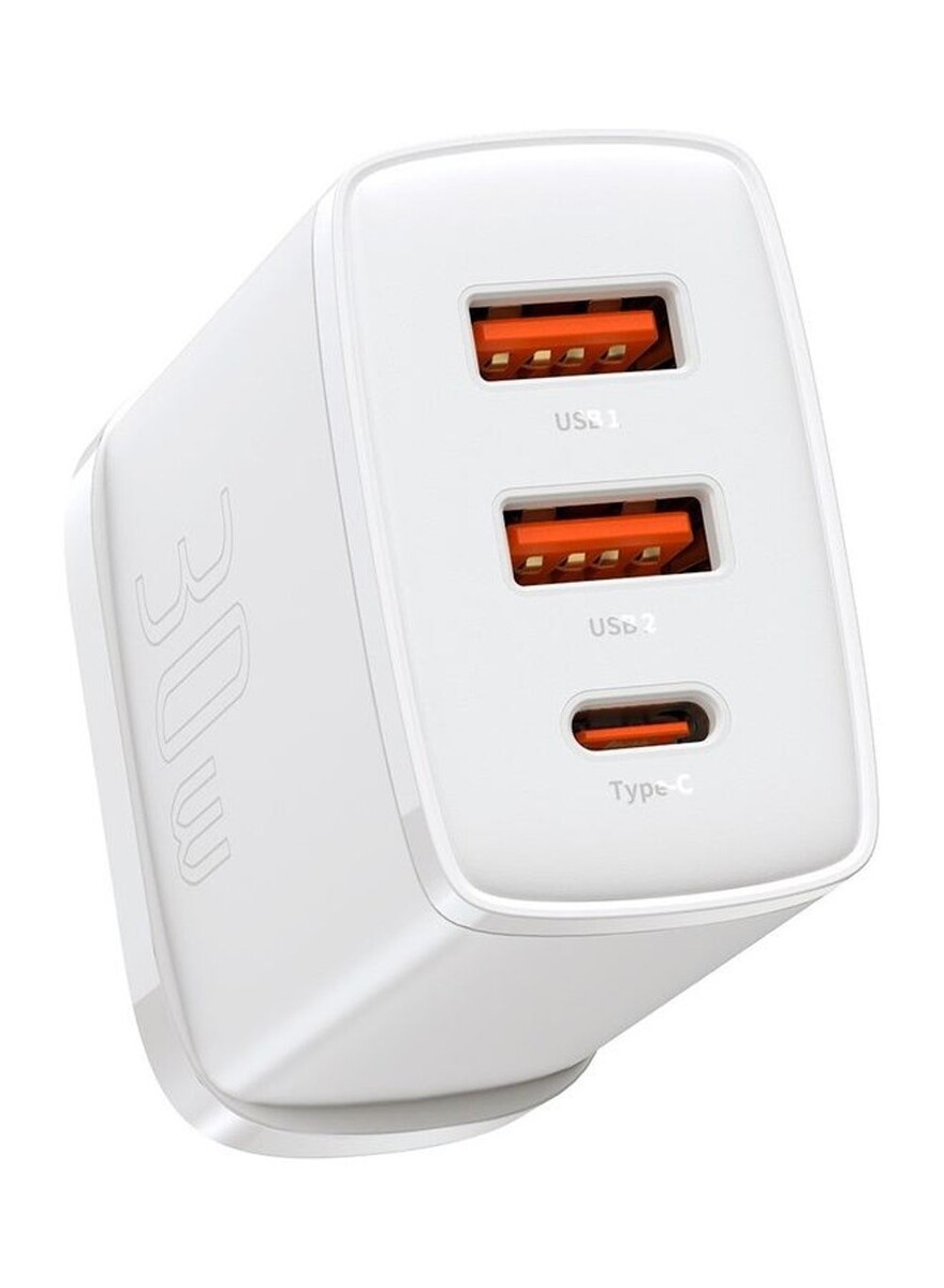 1200Wx1200H-V00198-6932172612504-001 Baseus Charger Wall 30W USB-C/2xUSB-A UK White - Image 1