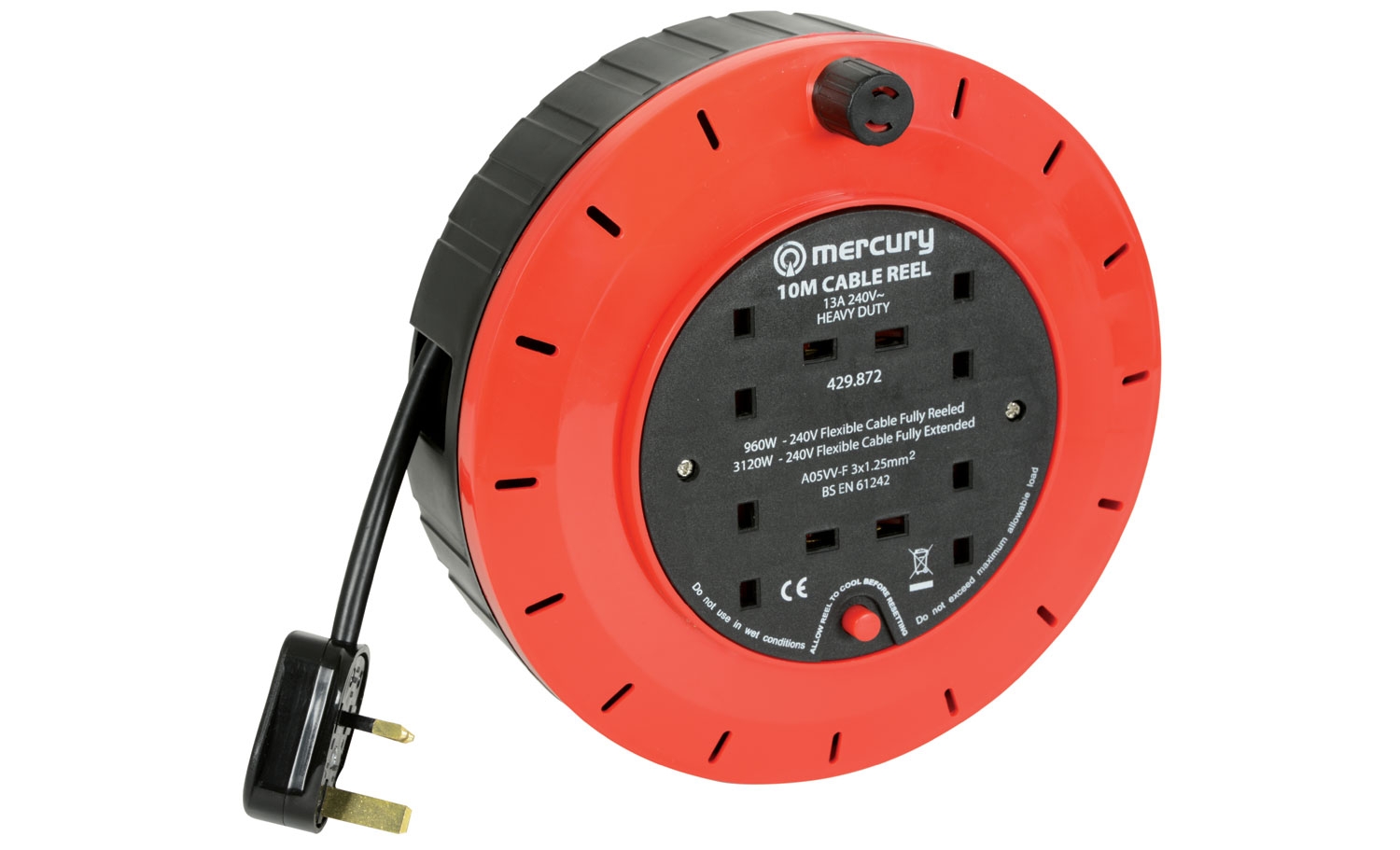 1500019260_06f9a5f17b6e9a734e0fbf23f1441ec5_28488975_1 Mercury 4-Gang Extension Reel 10.0m 429.872UK - Image 1