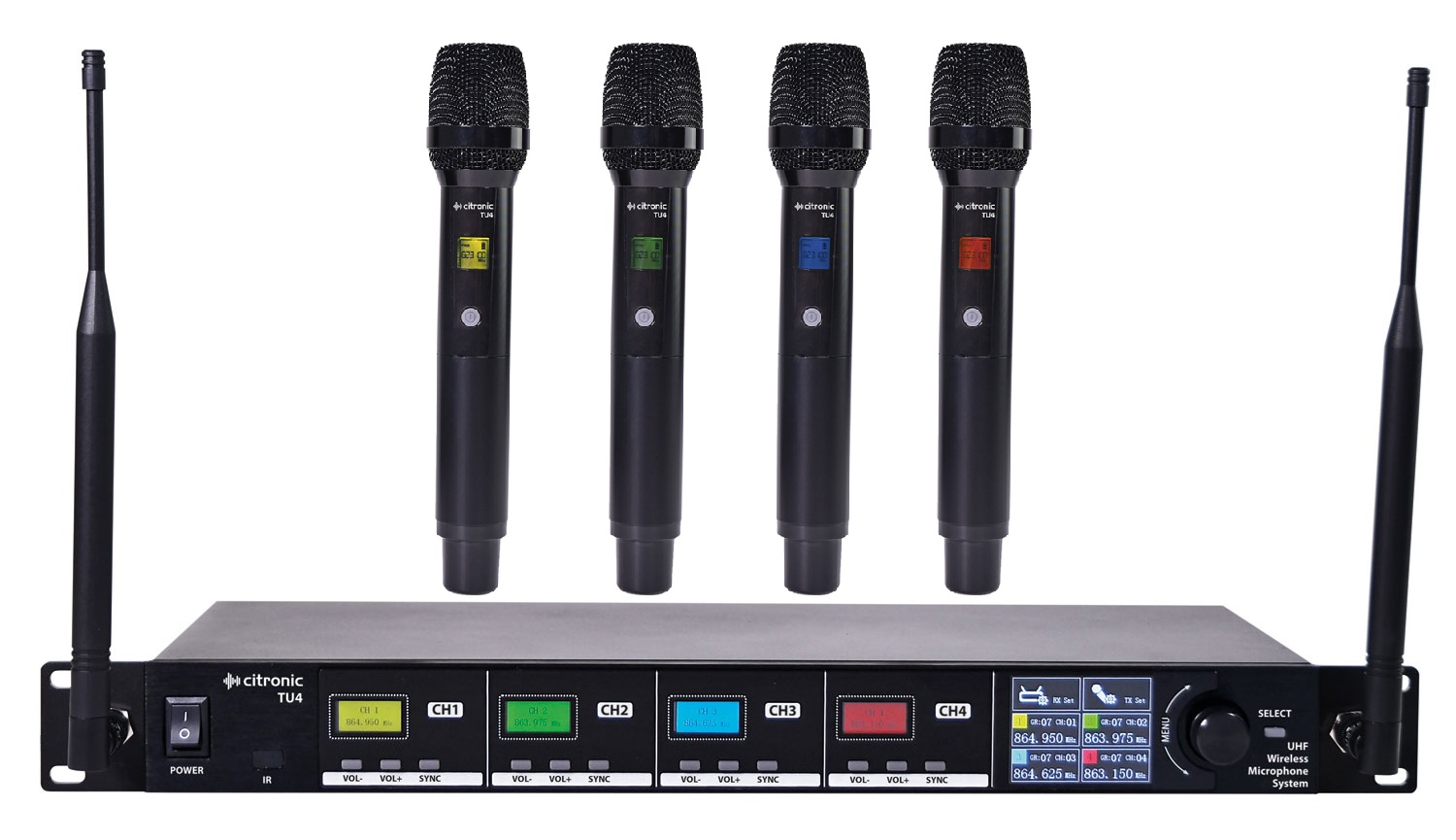 171043UK_CO1 Citronic TU4-H Quad True Diversity Multi-UHF Wireless Microphone System (4 x Handhelds) 171.043UK - Image 1