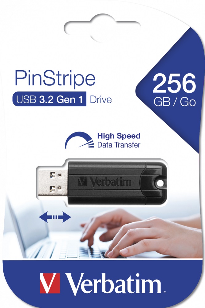 1_1697719941 Verbatim USB Drive 3.2 Pinstripe 256GB Black - Image 1