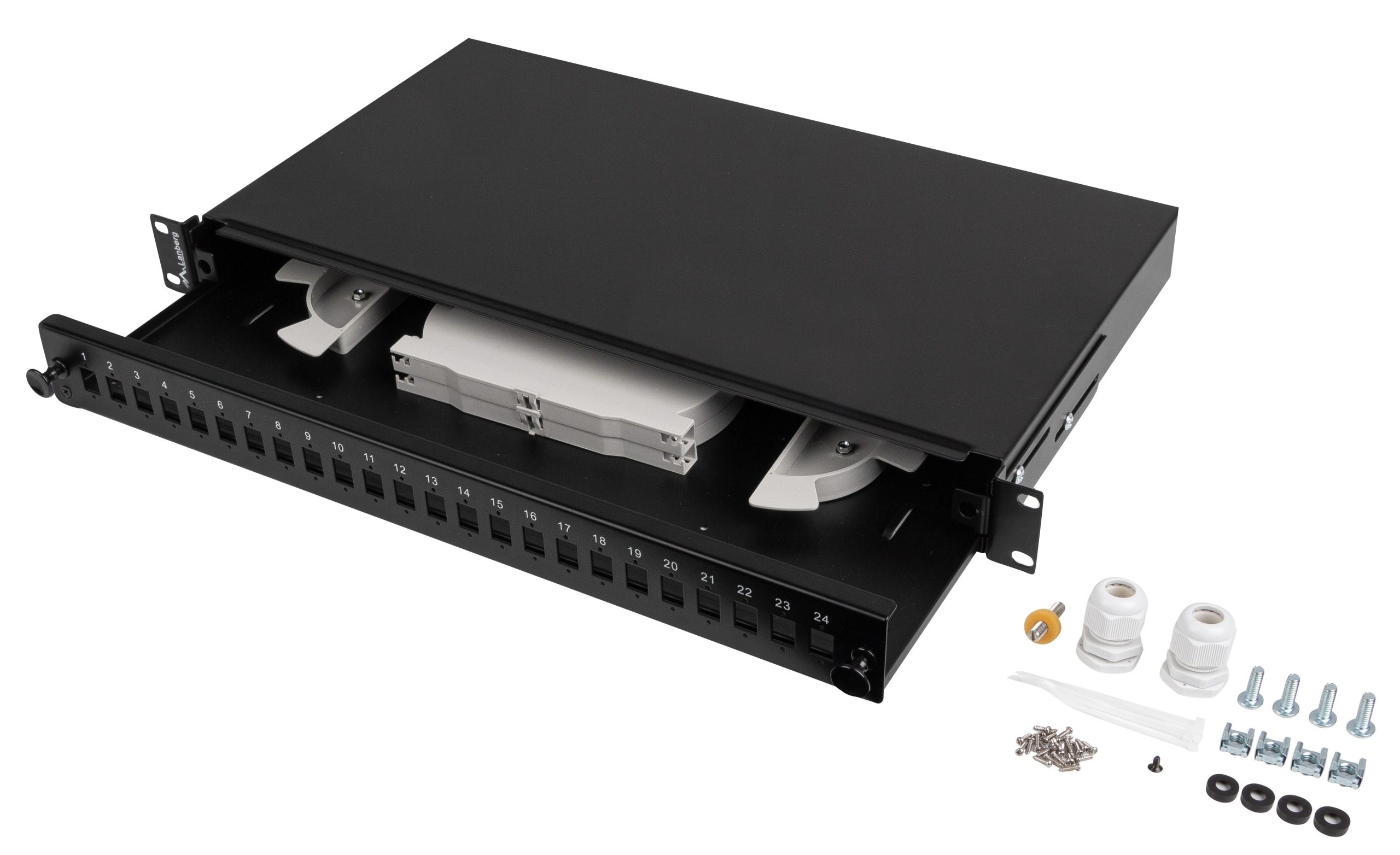 1_1715836790 Lanberg Fiber Optic ODF for 24xSC Simplex or 24xLC Duplex Adapters R/M Metal Black - Image 1