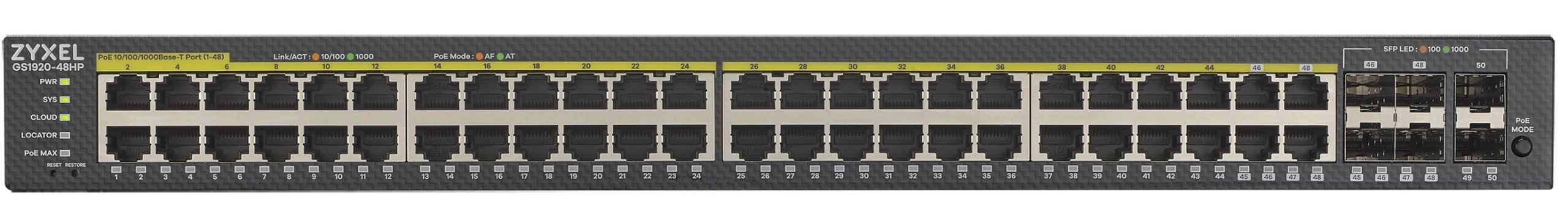 1_1718279812 Zyxel Switch PoE Gigabit Managed Cloud 48PoE + 4RJ45/SFP Combo +2SFP 375W GS192048HPV2 - Image 1