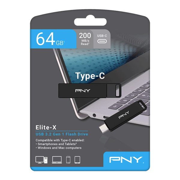 PNY Flash Drive Elite-X USB 3.2 Stick 64GB Capless Slider Black FDI64GELTXC