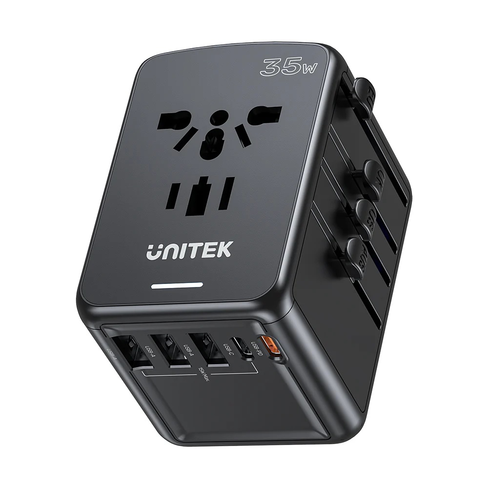 1_1721720123 Unitek P1121A Universal Travel Wall Charger 35W 2xUSB-C + 3xUSB-A - Image 1
