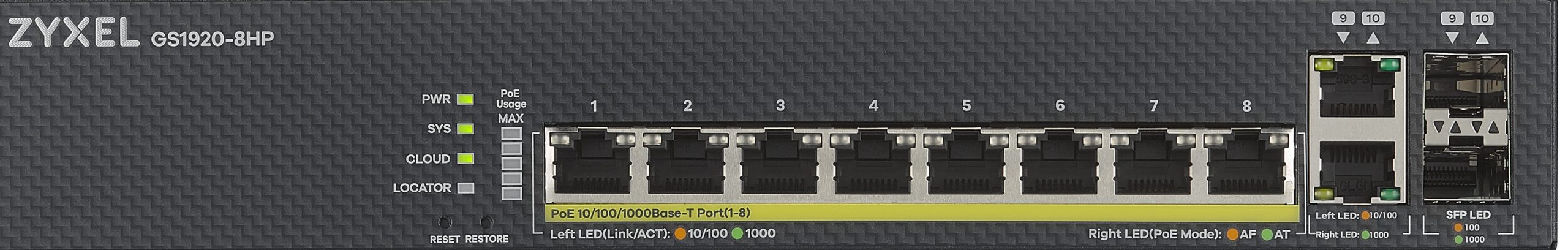 1_1737107591 Zyxel Switch PoE Gigabit Managed Cloud 8PoE + 2RJ45/SFP Combo 130W GS1920-8HPV2 - Image 1