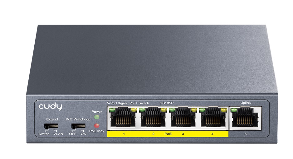 1_1752670711 Cudy Switch PoE Gigabit 4PoE + 1GbE Uplink 30W GS105P - Image 1