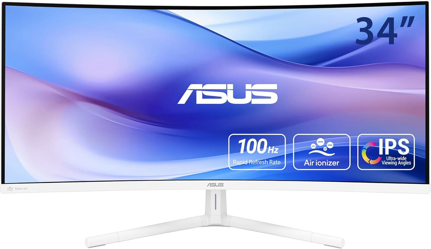 1_1753087334 ASUS Monitor EyeCare 34'' 2K 100Hz Curved with Air Ionizer, USB-C, Speakers White VU34WCIP-W - Image 1