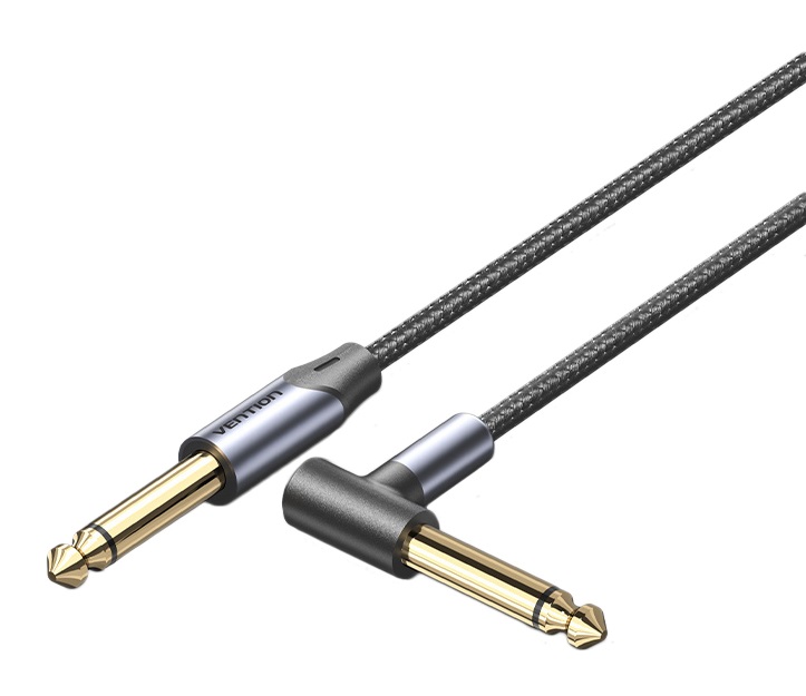1_1758177197 Vention AUDIO 6.3mm M-M Braided Cable Right Angle 5.0m BKEHJ - Image 1