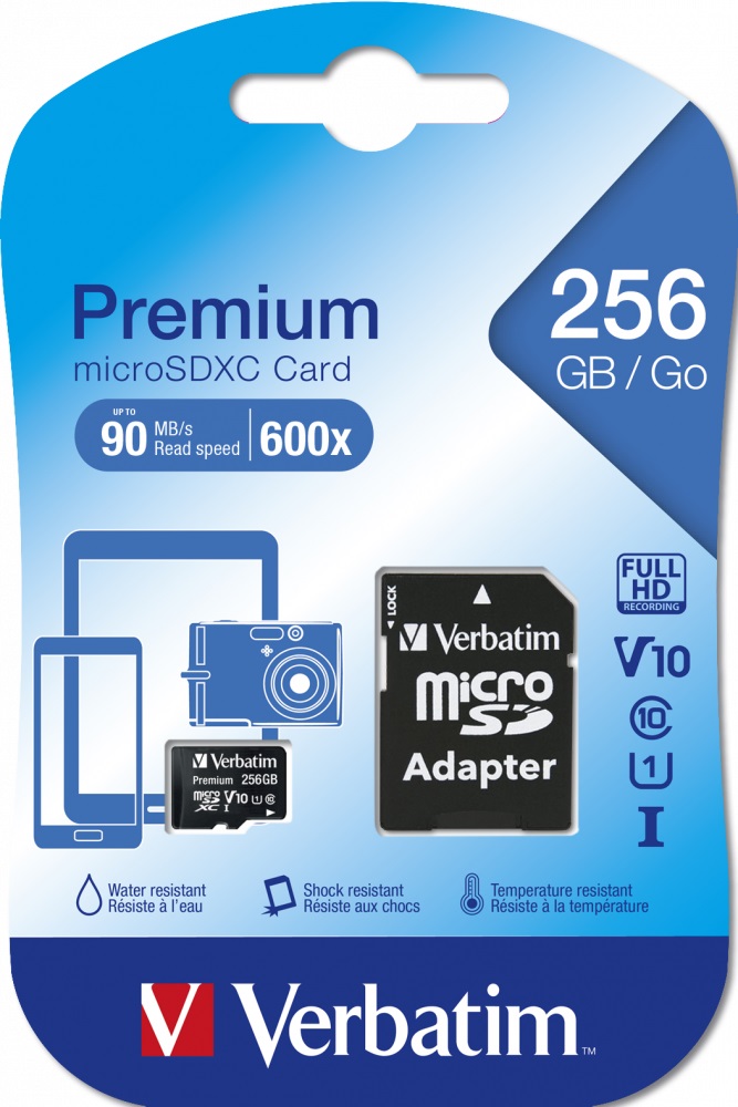 256 Verbatim Micro SD Card+Adapter Class10 U1 256GB - Image 1