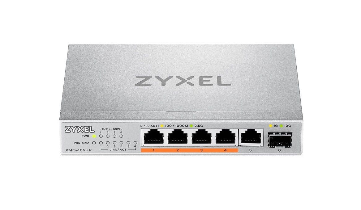 2_1711028992 Zyxel 5-Port 2.5G Multi-Gigabit PoE Switch, 4 PoE + 10G SFP+ XMG-105HP - Image 1