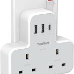 Tessan 2-Gang plug Through UK Charger 2 USB A USB C 13A TS-221-C