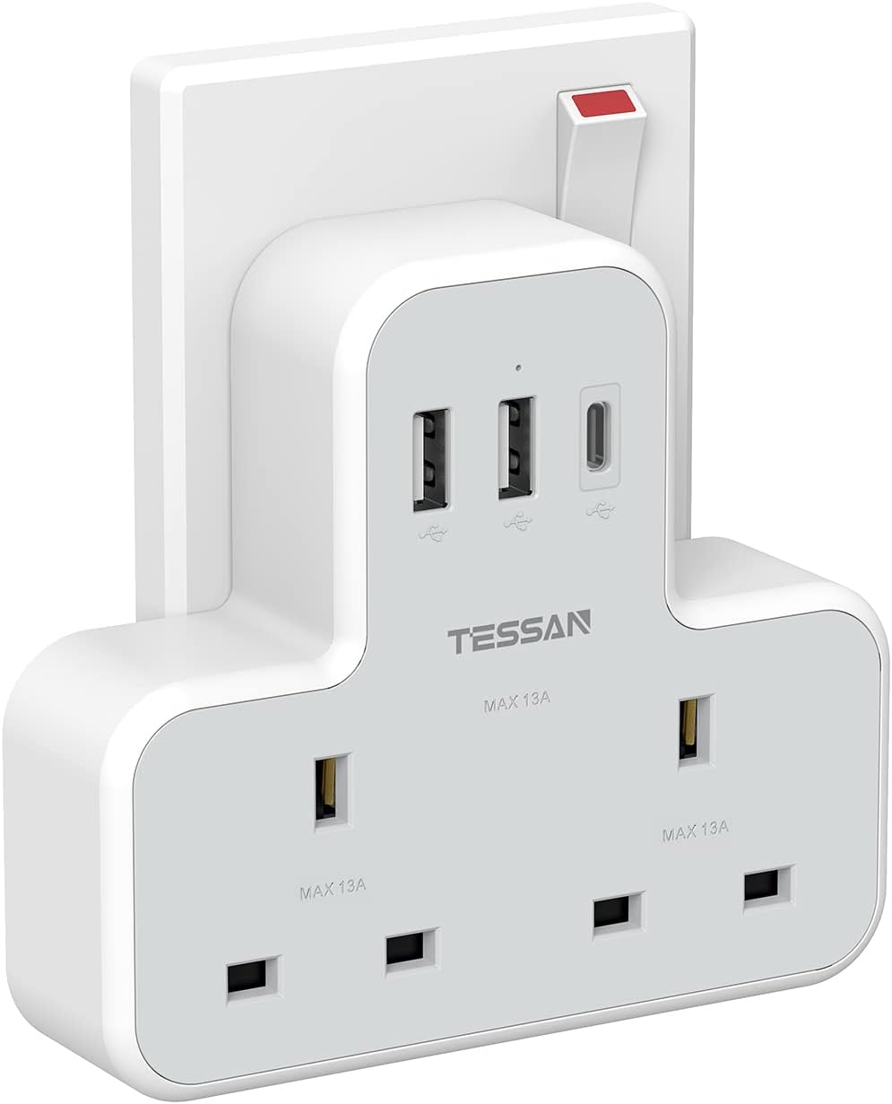 51utOAMvh6L._AC_SL1500_ Tessan 2-Gang plug Through UK Charger 2 USB A USB C 13A TS-221-C - Image 1
