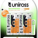 Uniross Rechargeable AA 1000 Hybrio Batteries 4 Pcs