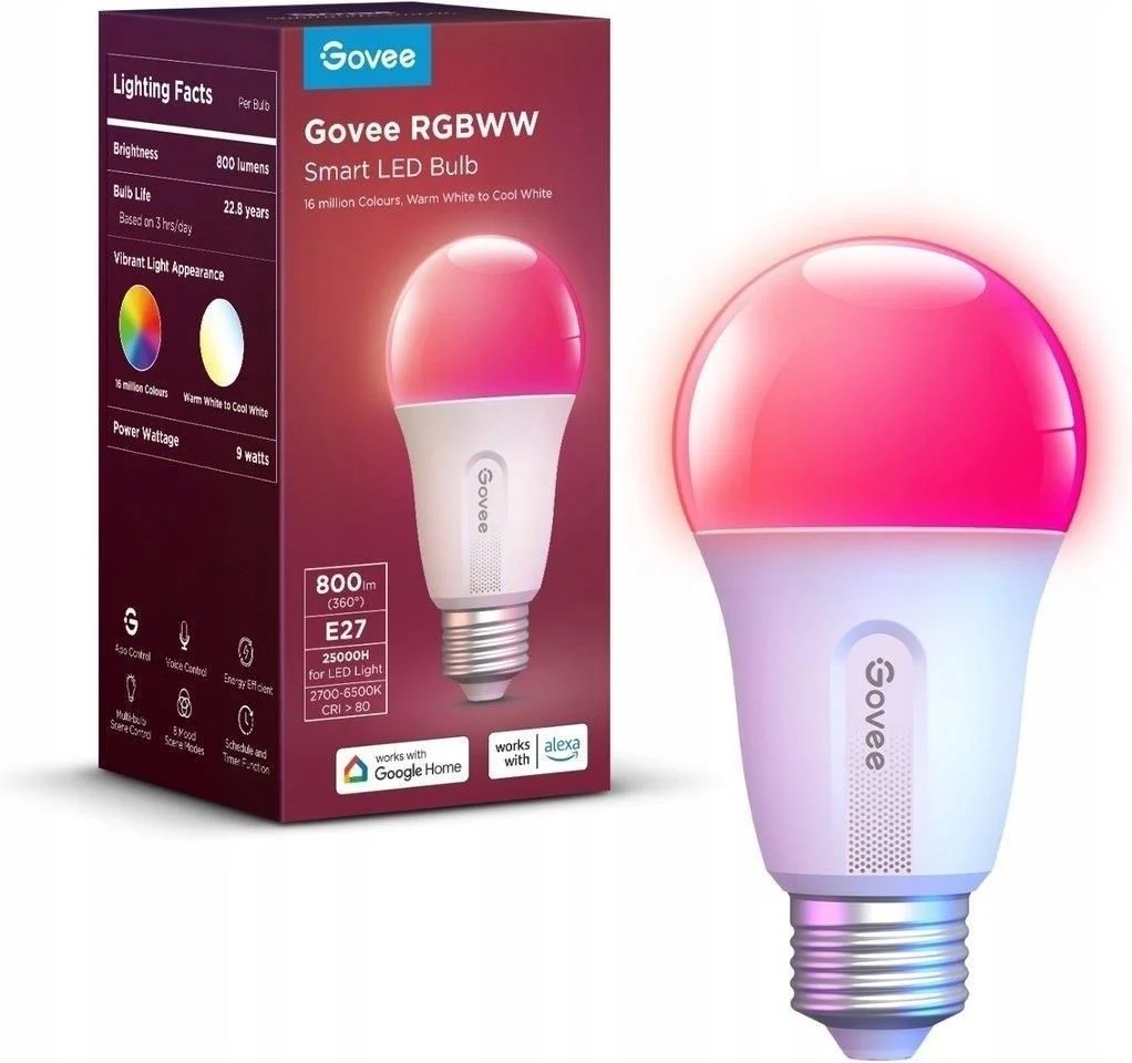 68106e078e1ea3a0f0186dcd8a8269cf6af9b1a0_1762255_H6004CC1_custom_image1 Govee Bulb Ceiling E27 Smart LED 800 Lumens RGBWW H6004CC1 - Image 1