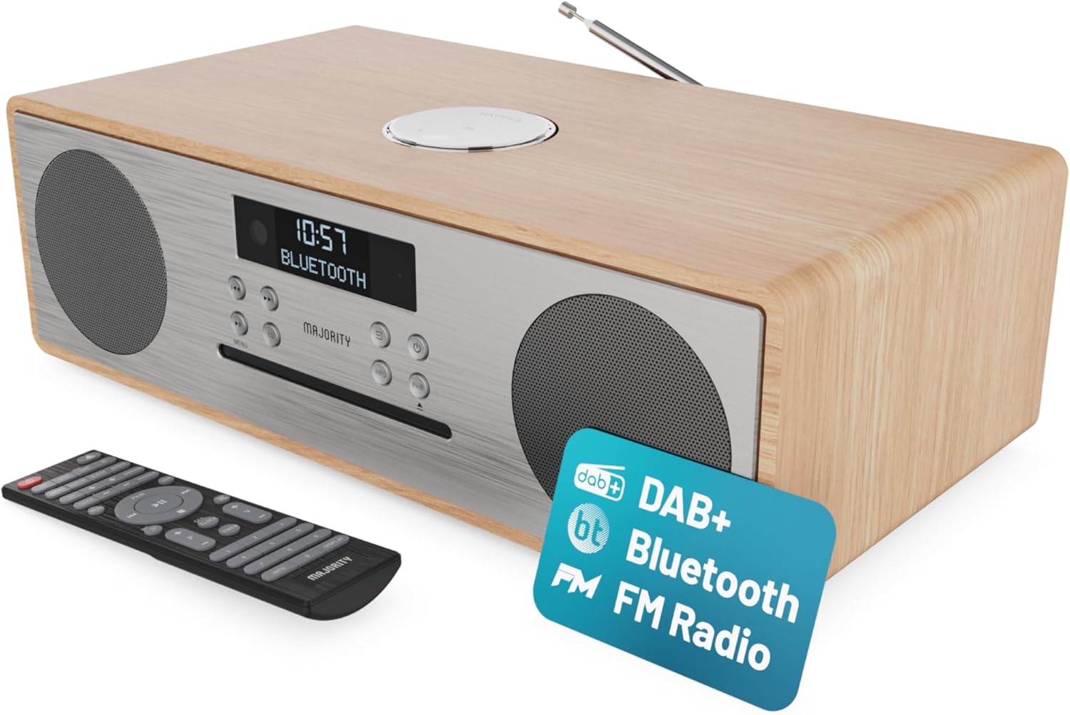 71-i9wglfwL._AC_SL1500_ Majority OAKINGTON 120W Mini HiFi System with CD-BT-USB-FM Oak - Image 1