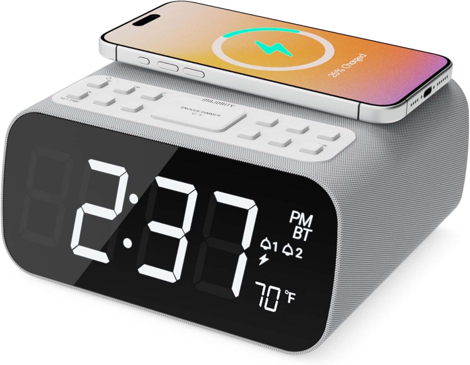 715JszD65iL._AC_SL1500_ Majority Darwin Bedside Radio with Alarm Clock, Wireless Charger, FM, Bluetooth & LCD Screen with Tempereature - Image 1