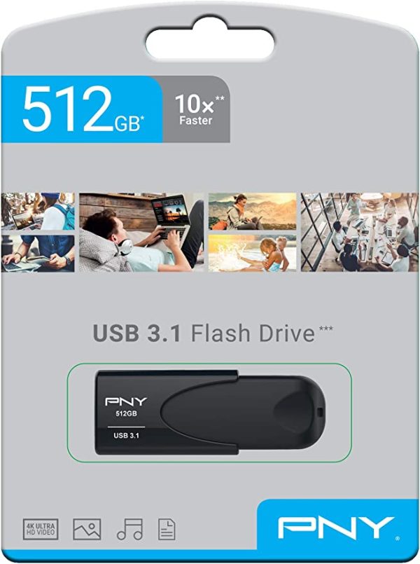 PNY Flash Drive Attache 4 USB 3.1 Stick 512GB Capless Slider Black FD512ATT431KK