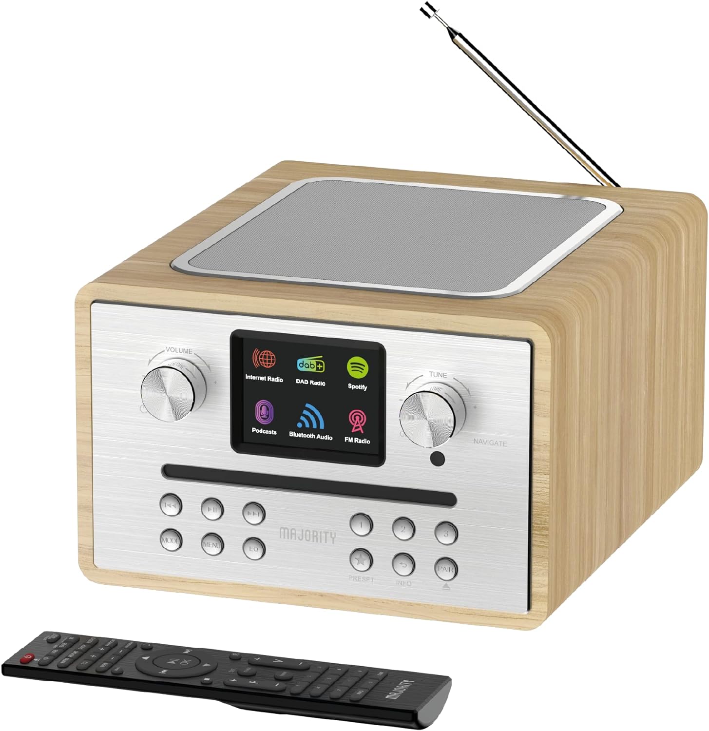 71aqE6kqXHL._AC_SL1500_ Majority HOMERTON 2 Radio FM,CD Player,BT,Spotify,USB Oak - Image 1