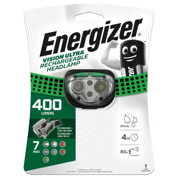Energizer Vision Ultra USB-C Rechargeable Headlight 400 Lumens