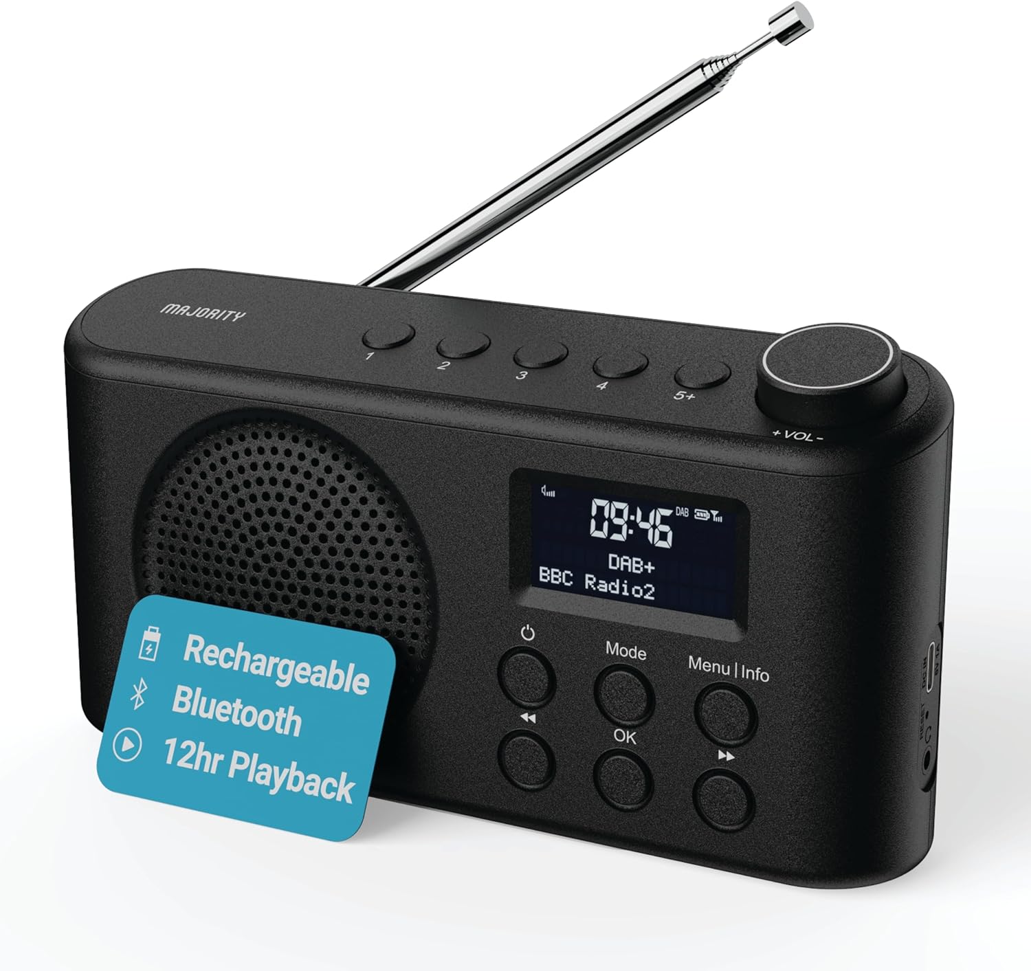 81LpTLjz5uL._AC_SL1500_ Majority ORWELL Radio Portable with Display & Bluetooth-USB-FM - Image 1