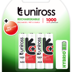 Uniross AAA 1000 Hybrio Rechargable Batteries 4Pcs