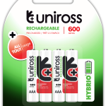 Uniross AAA 600 Hybrio Rechargable Batteries 4 Pcs