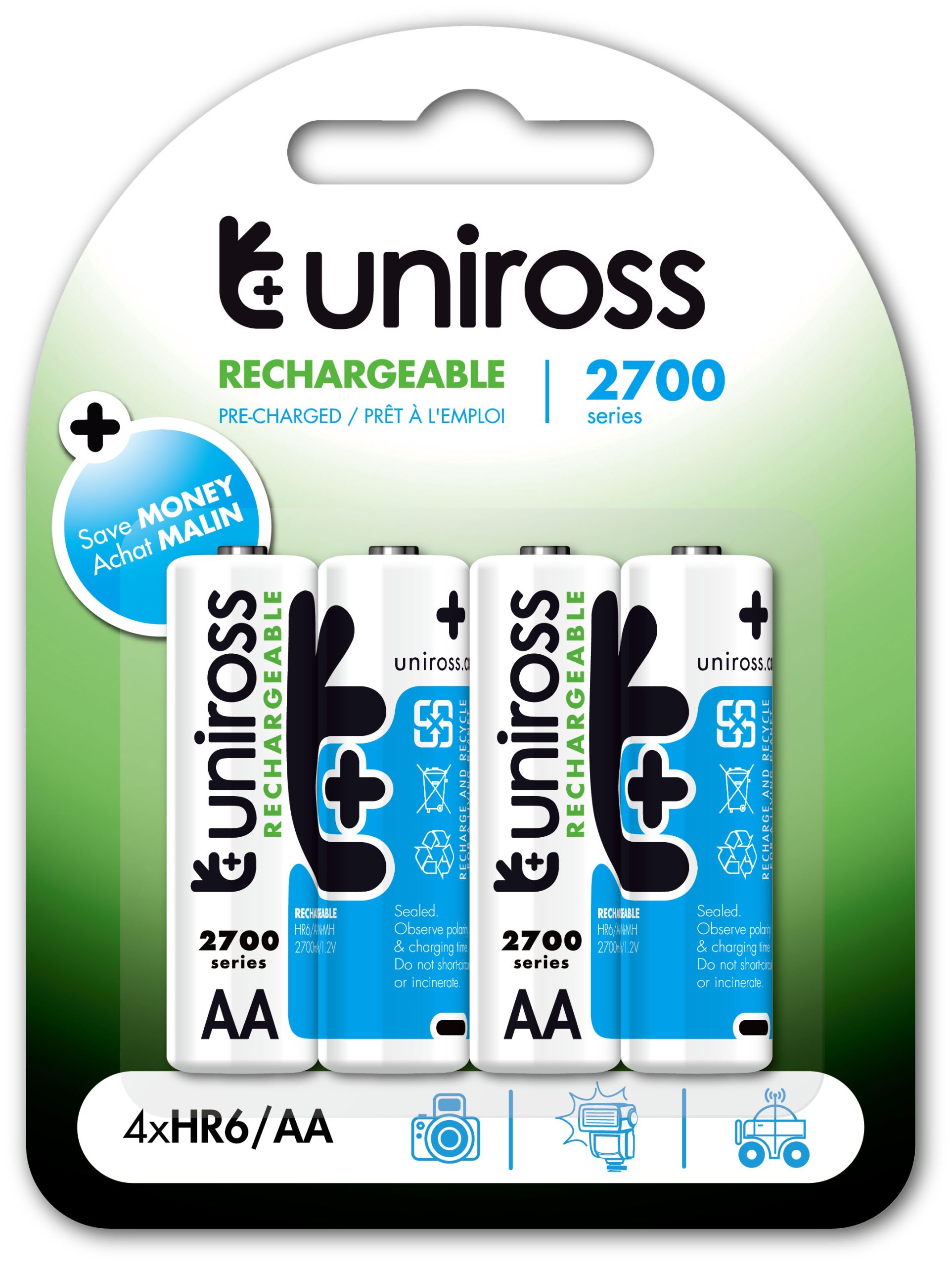 AA_Rechargeable__UN4AA2700__UNIROSS_BP4_AA_2700_NIMH Uniross AA 2700 NiMH Rechargable Batteries 4 Pcs - Image 1