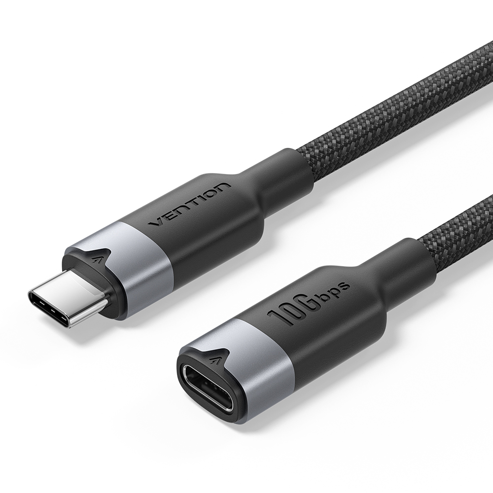 A_1745832008 Vention IT Cable USB-C 3.2 Gen2 M-F 0.5m Braided Aluminum Black TRFBD - Image 1