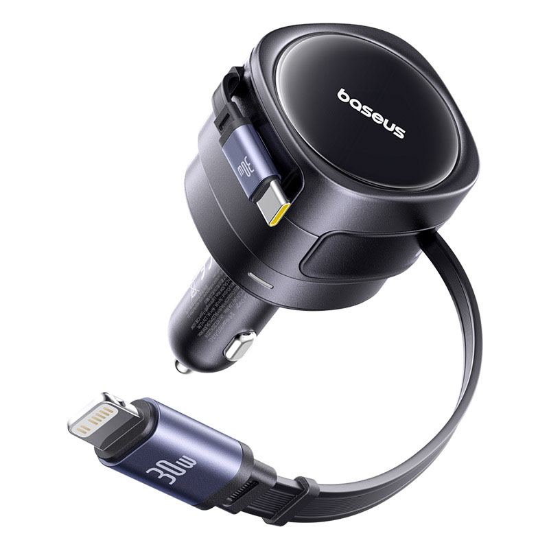 Baseus-60W-Enjoyment-Max-Car-Charger-baseuscolombo-6 Baseus Car Charger 60W Enjoyment with Retractable Cables (C+C) Black - Image 1