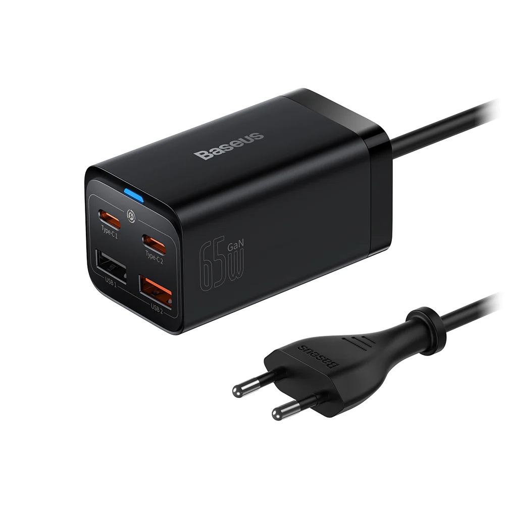 Baseus_GaN3_Pro_4_Ports_Desktop_Charger_65W_01_1000x Baseus Charger Desktop 65W 2C+2U EU+100W USB-C Cable Black - Image 1