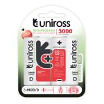 Uniross D 3000 Hybrio Rechargable Batteries 2 Pcs