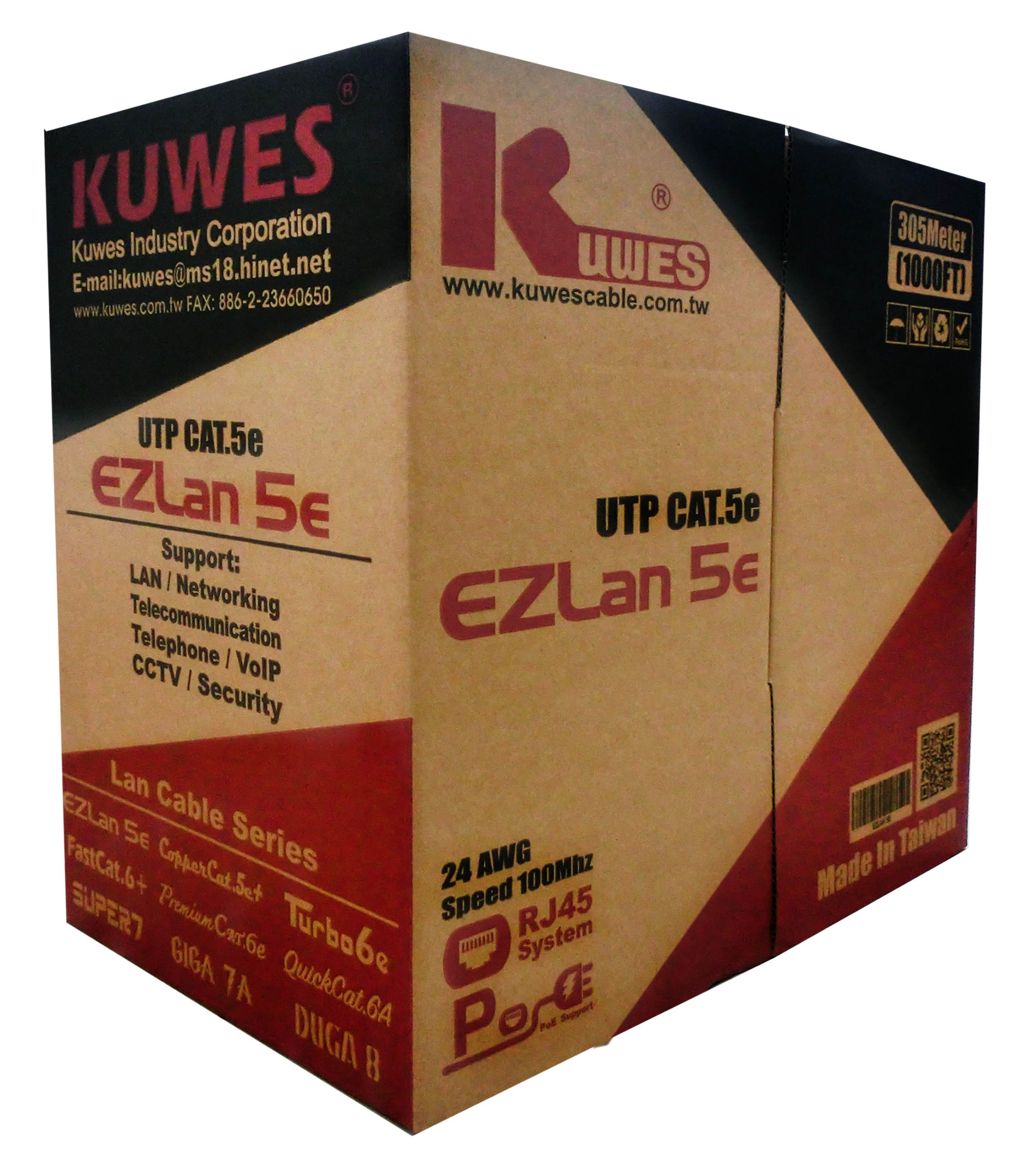 EZLAN_CAT.5E_LAN_CABLE Kuwes CAT5E UTP Pure Copper Outdoor 305m Black - Image 1