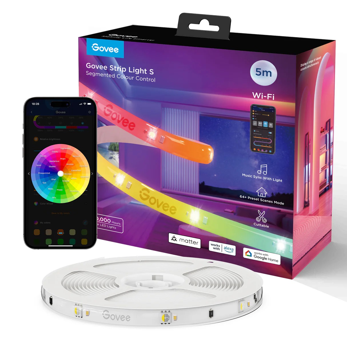 H612AED1 Govee LED Light Strip RGBIC Smart WiFi & BT w/Protective Coating 10m (Matter) - Image 1