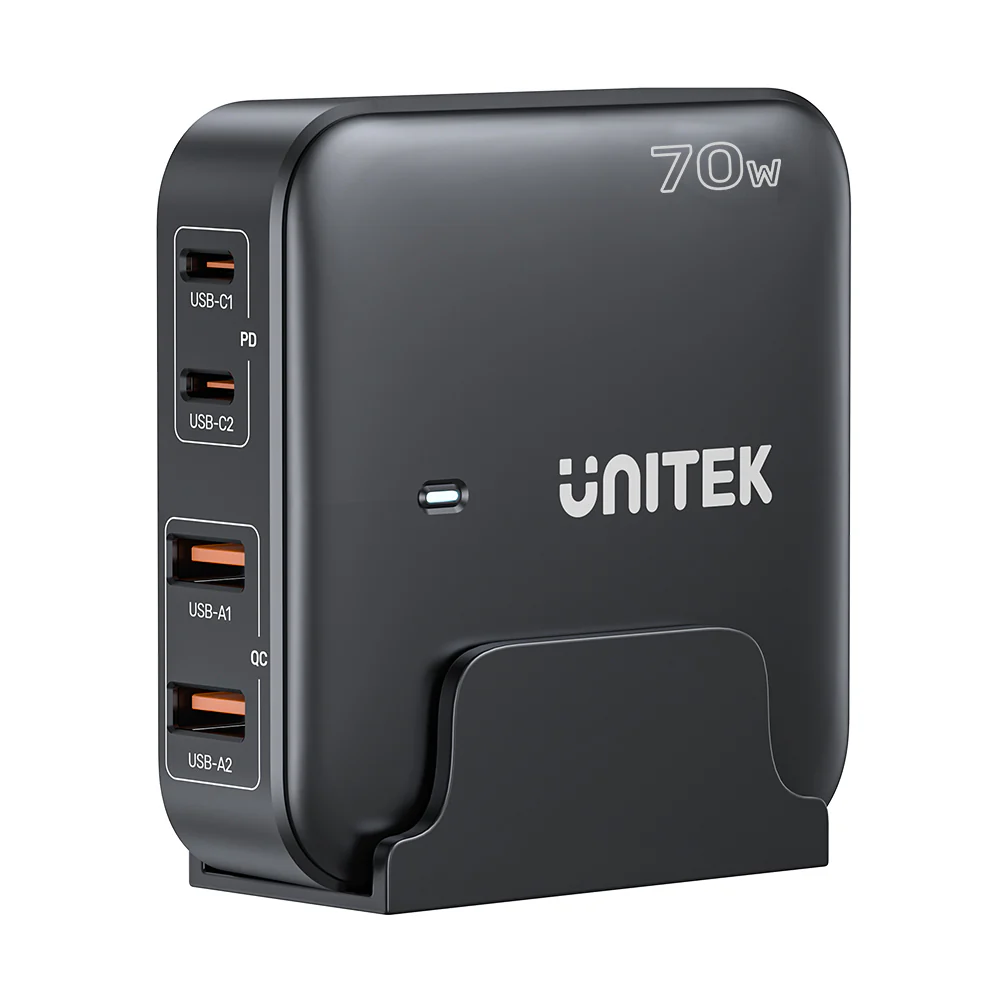 P1228A_2500x Unitek Desktop 4in1 70W GaN Charger 2xUSB-C 2xUSB-A Ports Black P1228ABK - Image 1