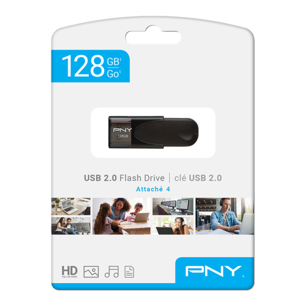 PNY Flash Drive Attache 4 USB 2.0 Stick 128GB Capless Slider Black FD128ATT4