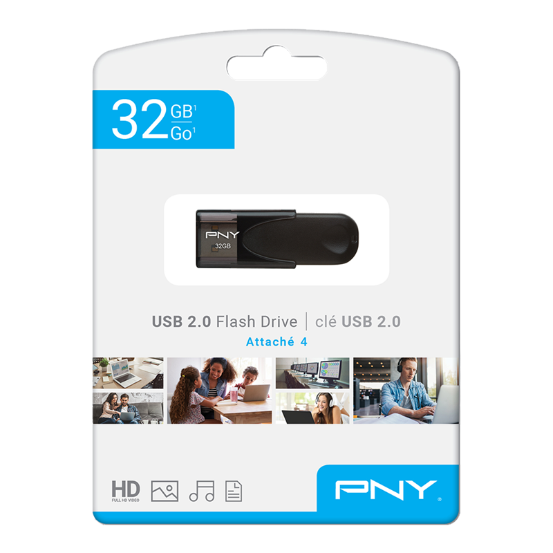 PNY-USB-Flash-Drive-Attache4-Black-32GB-pk- PNY Flash Drive Attache 4 USB 2.0 Stick 32GB Capless Slider Black FD32GATT4 - Image 1