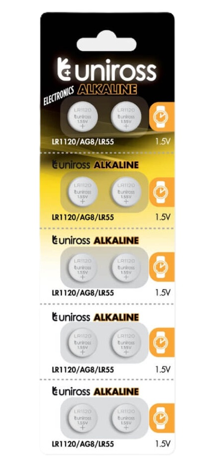 U10AG08-1 Uniross Alkaline-Coin LR1120 AG8 LR55 Battery (10pack) - Image 1