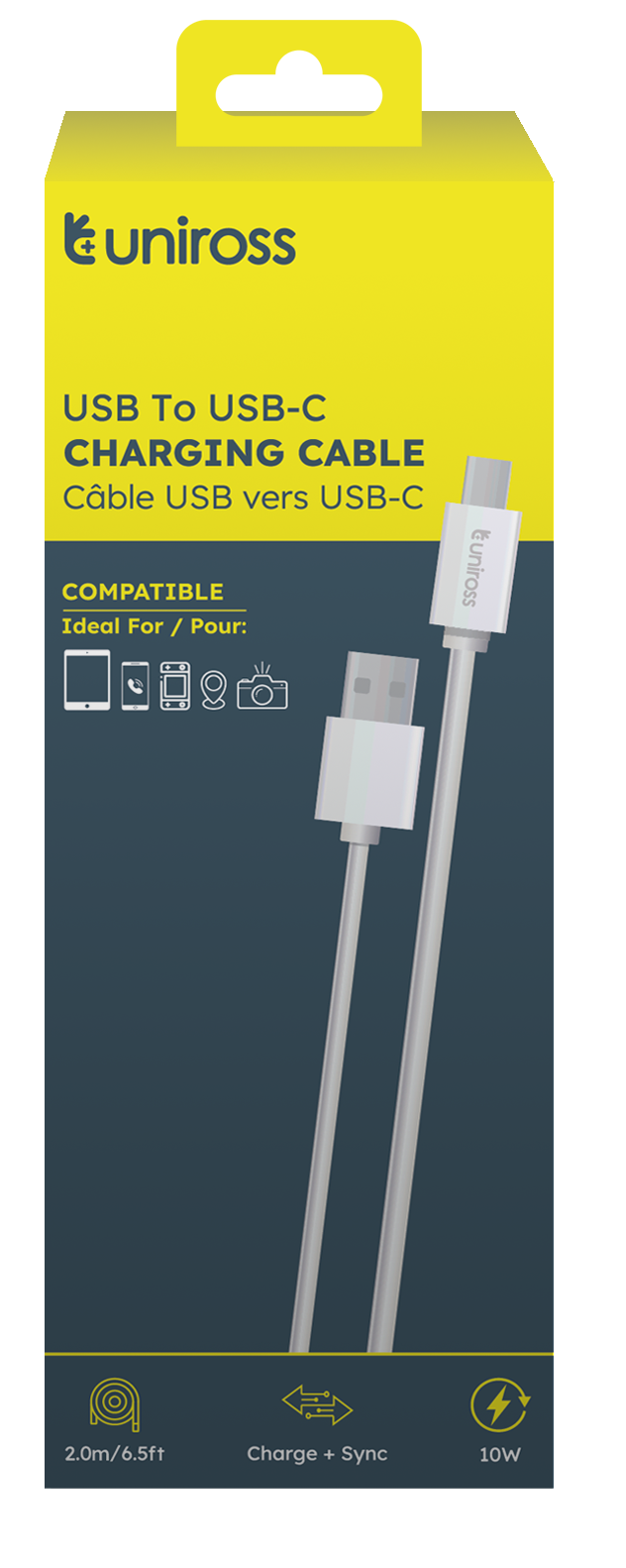 UCA005 Uniross Cable USB-A to USB-C Cable 2.0m UCA005 - Image 1