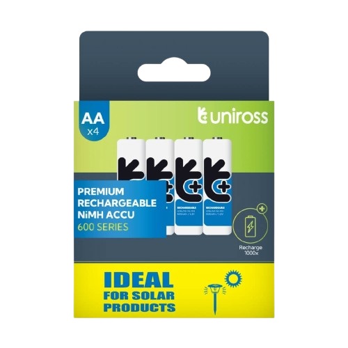 Uniross Rechargeable AA 600 NiMH Batteries (Solar) 4 Pcs - Image 1