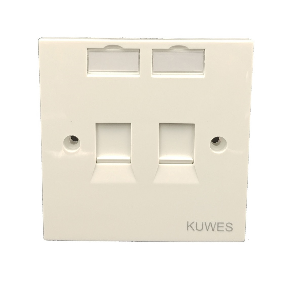 Wallplate_dual_cat5 Kuwes UK Double Outlet Faceplate 86x86mm - Image 1