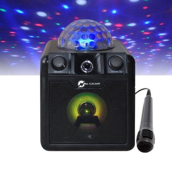 discoblock N-Gear DISCO BLOCK 410 Portable Karaoke Speaker with Discoball With 2 Wired Microphones - Image 1