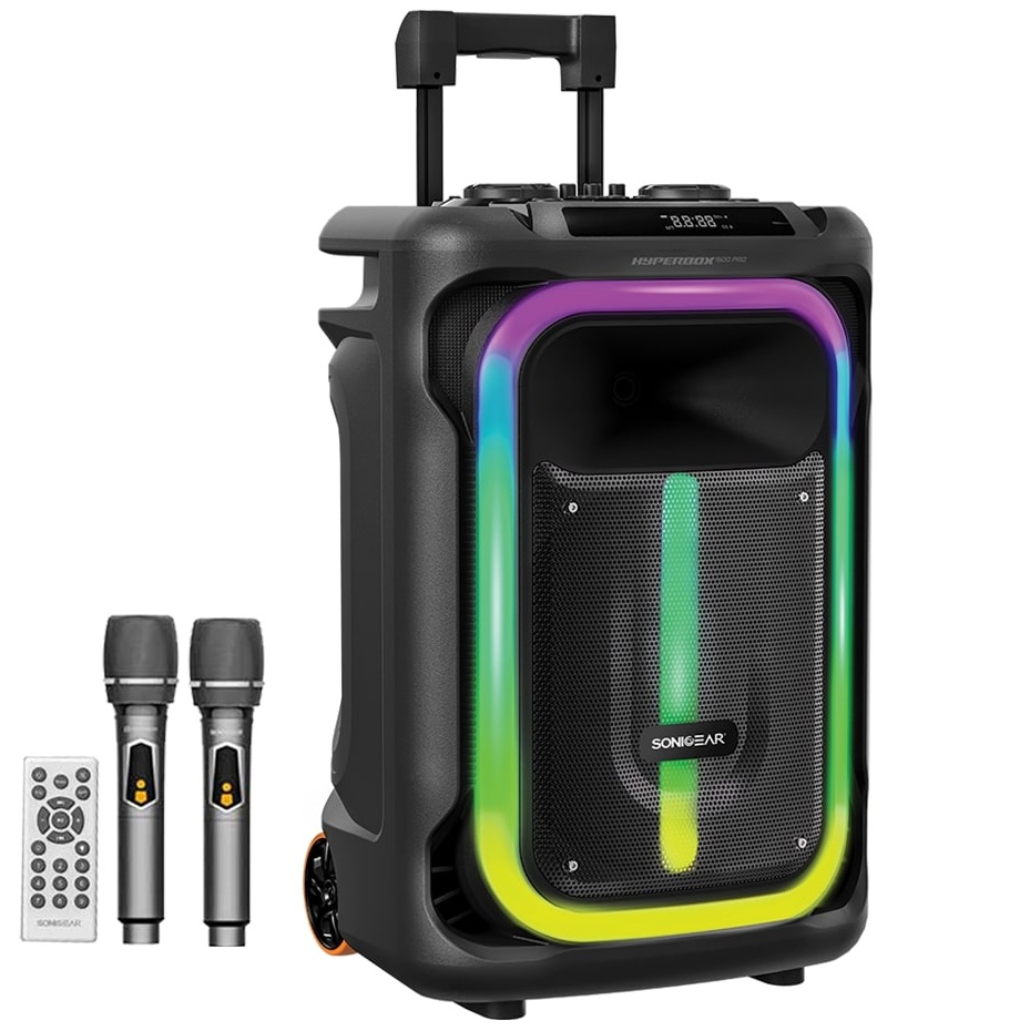 hyperbox1500pro SonicGear HYPERBOX 1500 Pro 15'' Portable Karaoke Speaker 240W BT/USB 2x Wireless Mics - Image 1