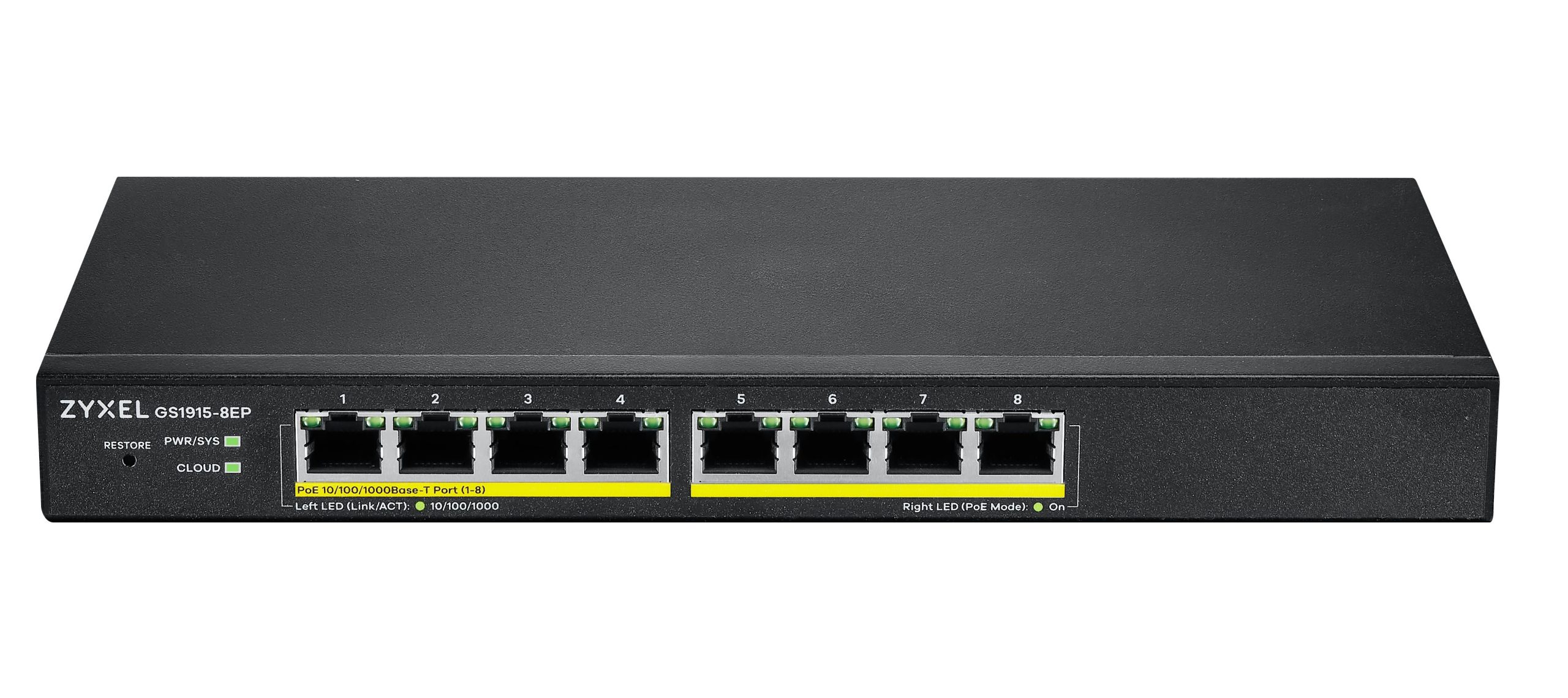 img_gs1915-8ep_f_01-1 Zyxel SP 8-Port Gigabit PoE Cloud Managed Switch, 8 x PoE 60W GS1915-8EP - Image 1