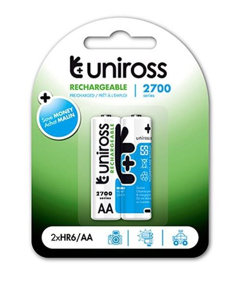 pile-uniross-rechargable-lr6-x2-aa-2700-ni-mh-series-un2aa2700 Uniross AA 2700 NiMH Rechargable Batteries 2 Pcs - Image 1
