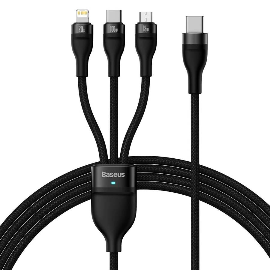 pol_pl_Baseus-Flash-Series-II-kabel-USB-Typ-C-USB-Typ-C-Lightning-micro-USB-100-W-1-5-m-czarny-CASS030201-102633_1 Baseus Cable 3in1 USB-C/Micro/Light Flash Series USB-C 1.5m Black - Image 1