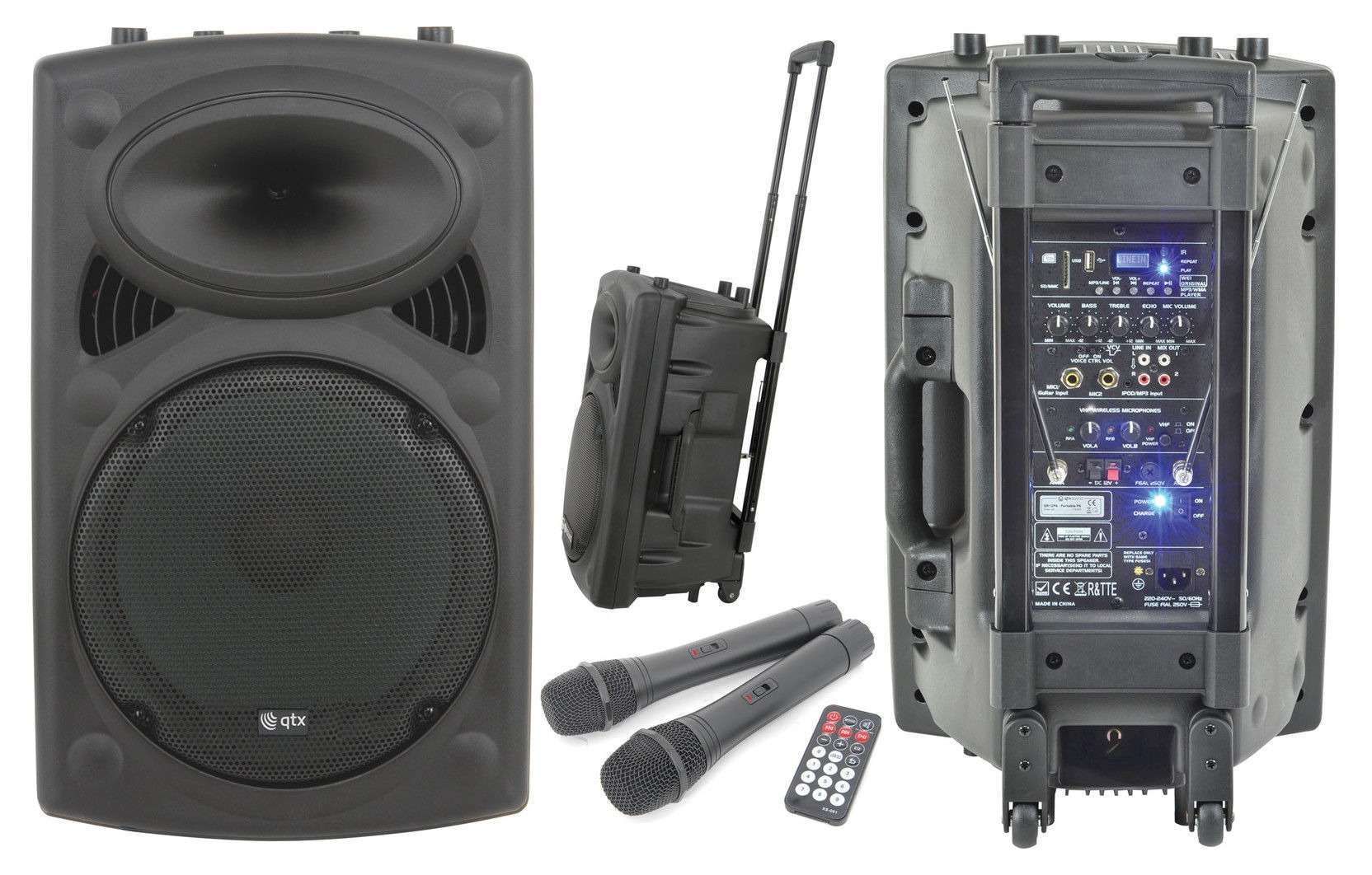 qr15pa-7_1761487483 QTX QR12PA 12'' Professional Portable Karaoke & PA Speaker with 2x Wireless Microphones, Bluetooth USB & FM 178.847UK - Image 1